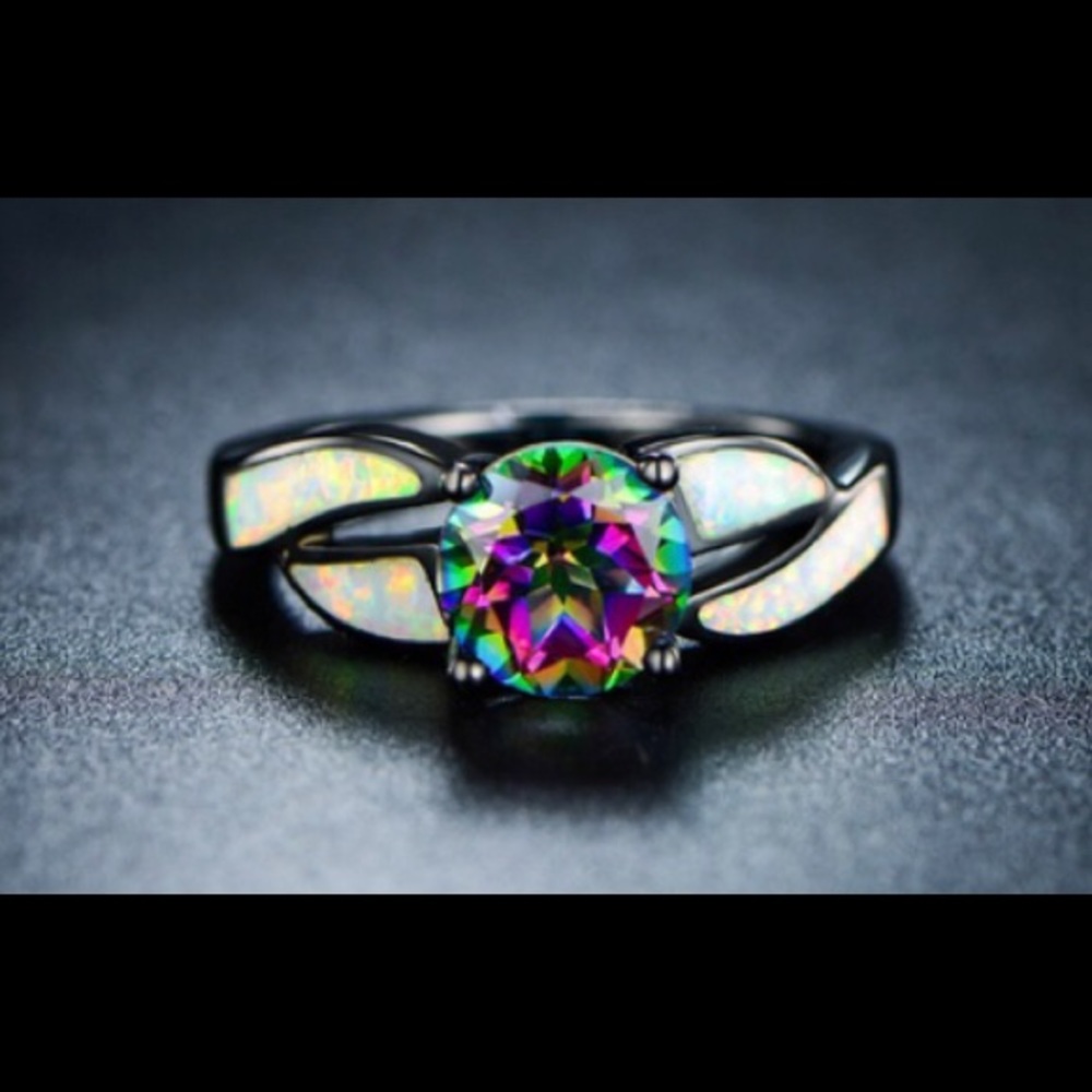 Fire Opal and Topaz ring.  Size 6.